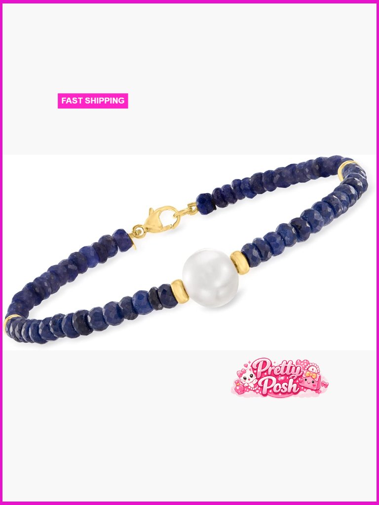 Cultured Pearl And 28ct Beaded Sapphire Bracelet 14kt Yellow Gold